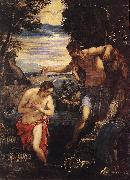 TINTORETTO, Jacopo Baptism of Christ  sd oil painting on canvas